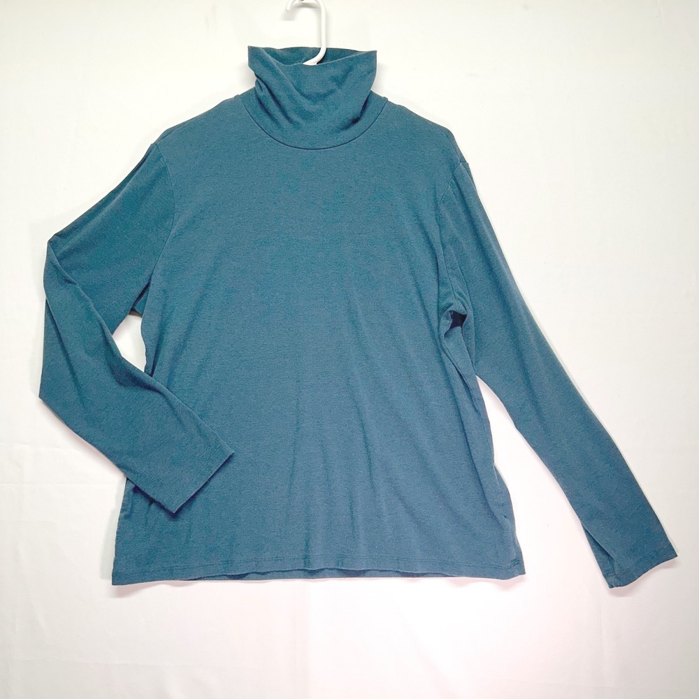 Gem Slate Blue Teal Long Sleeve Turtleneck Soft Casual Top XXXL 3XG Plus Size